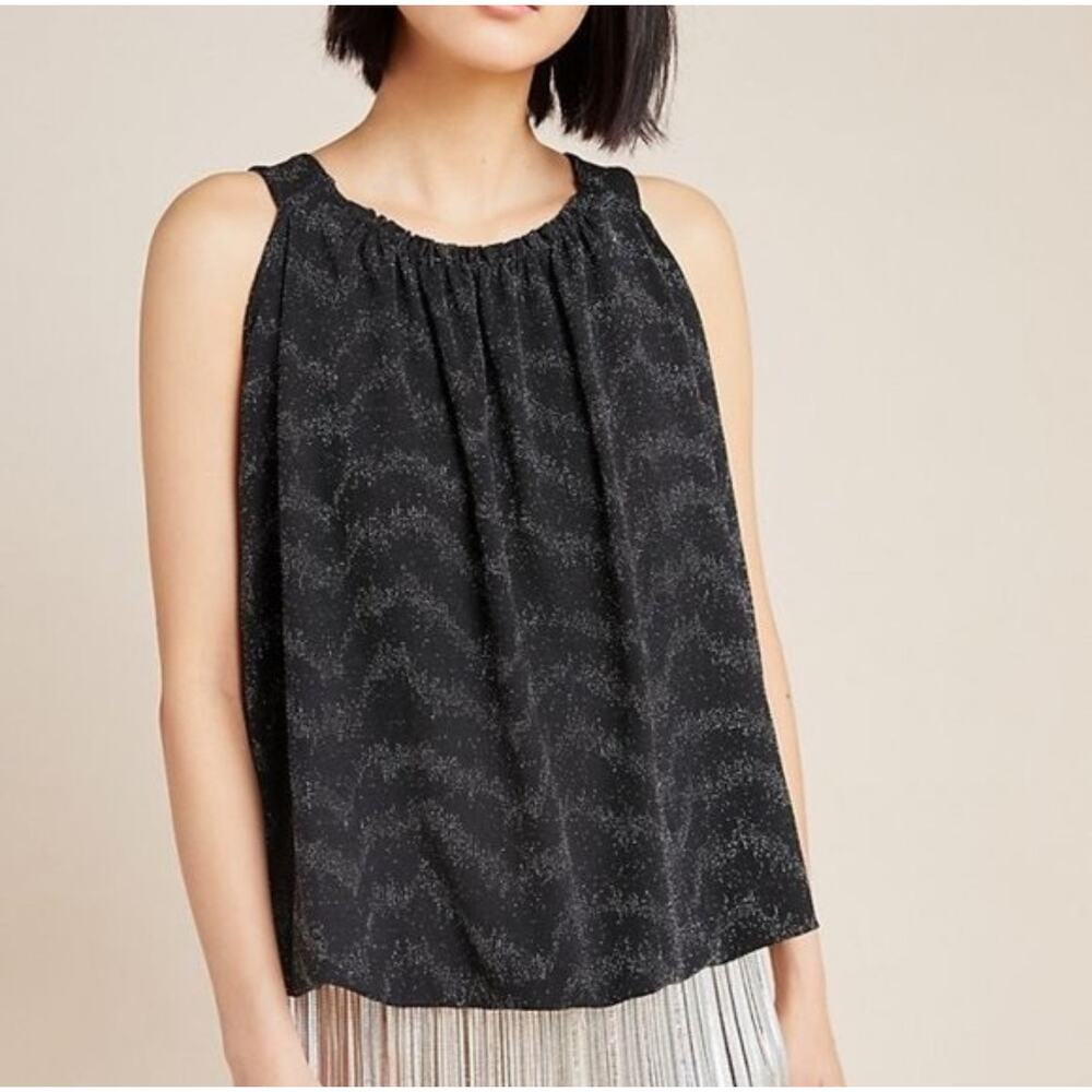 Anthropologie Women’s Carly Shimmer Top Black Nylon Blend XL Preowned